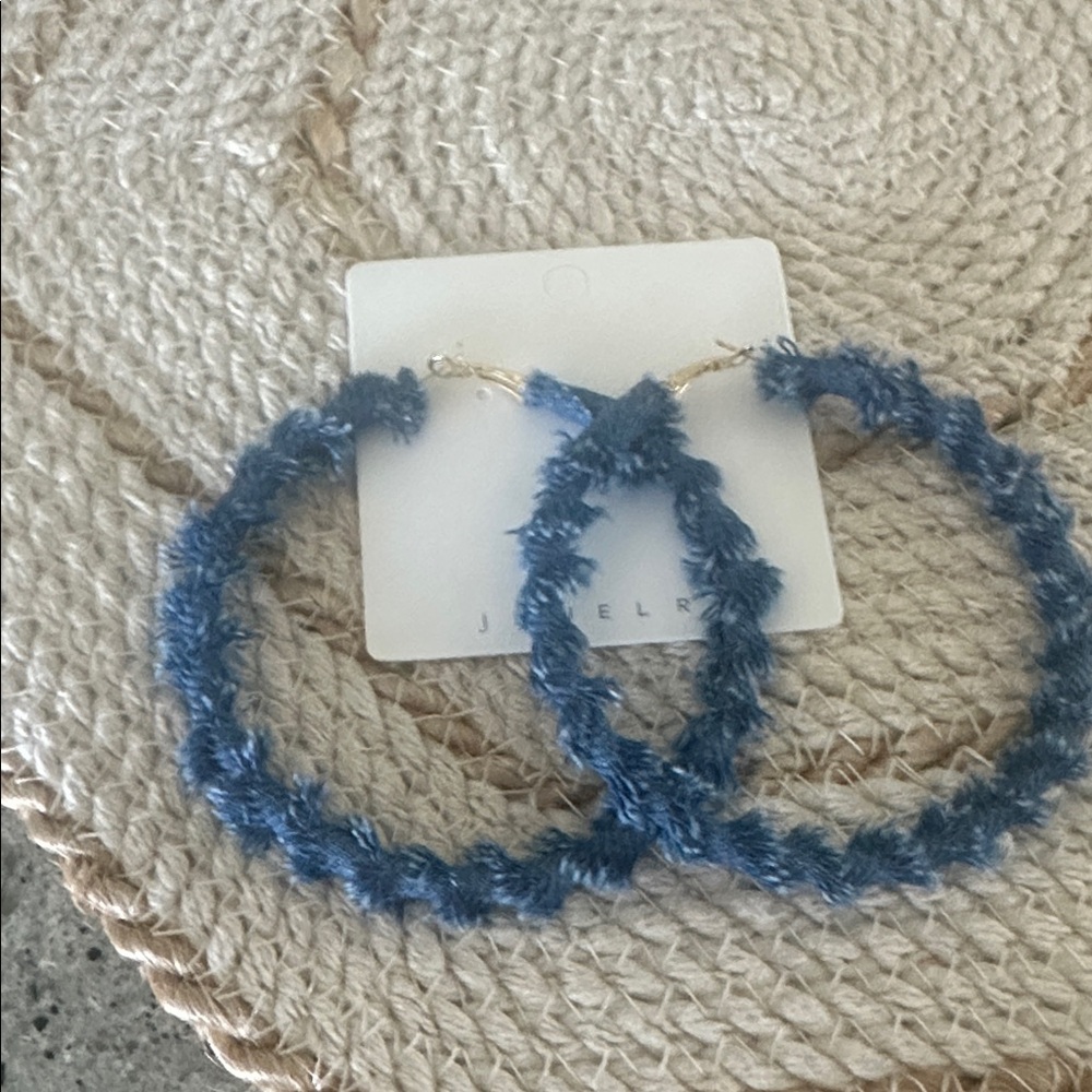 Brand NEW denim Blue Fuzzy Hoop Earrings